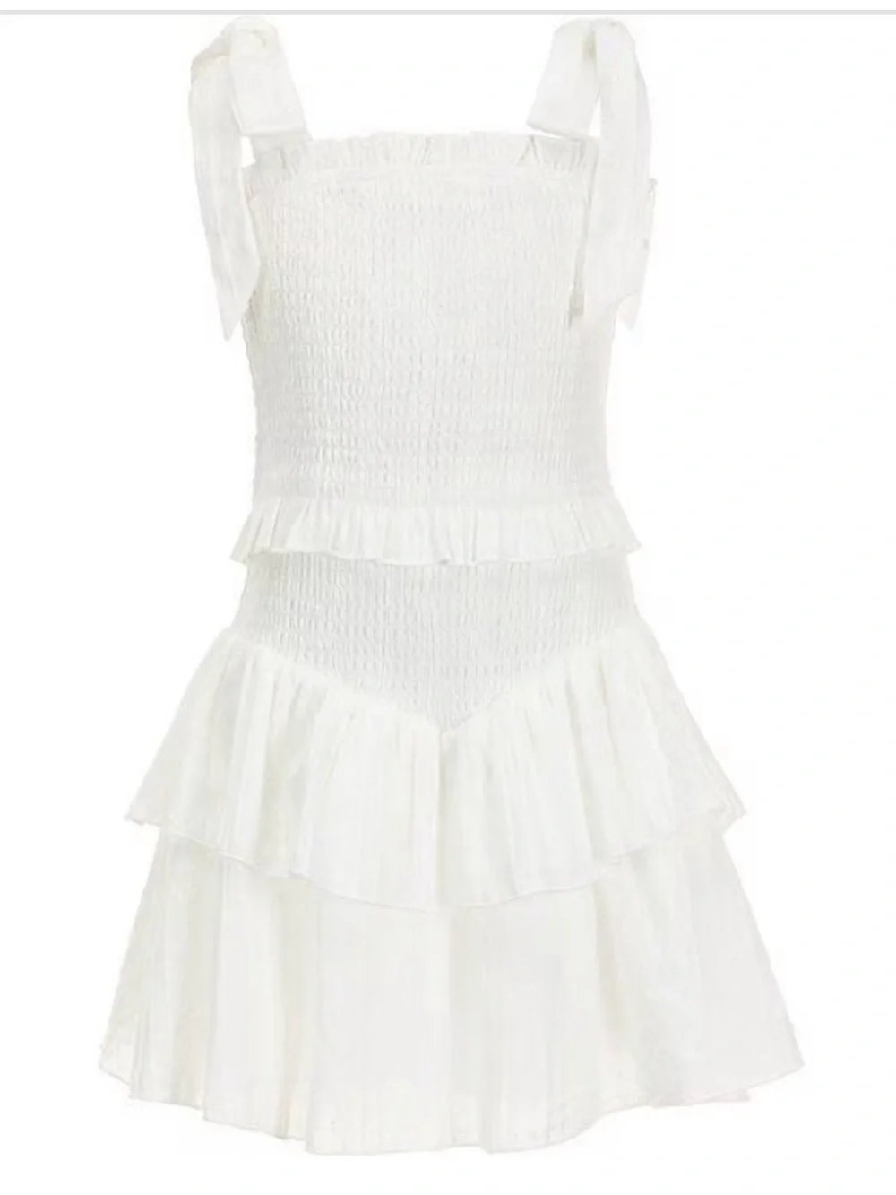Katie J NYC White Smocked Tiered Sundress with Tie Straps